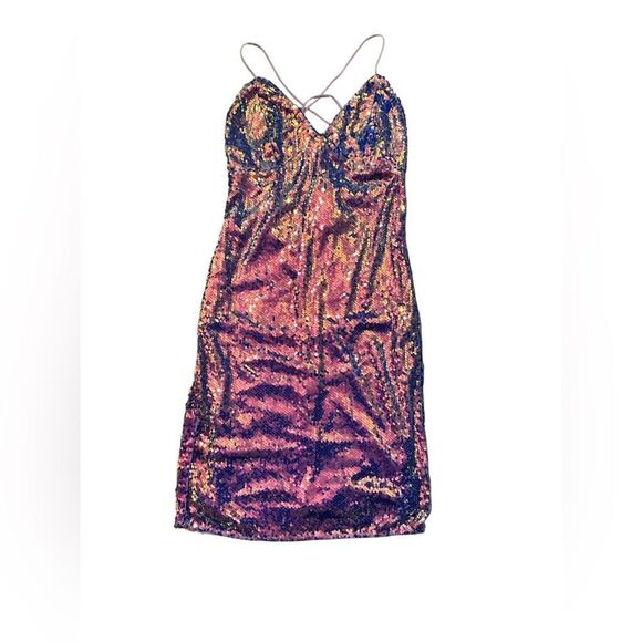 Strobe Light Sweetheart Iridescent Purple Sequin Lace-Up Dress - Picture 6 of 10